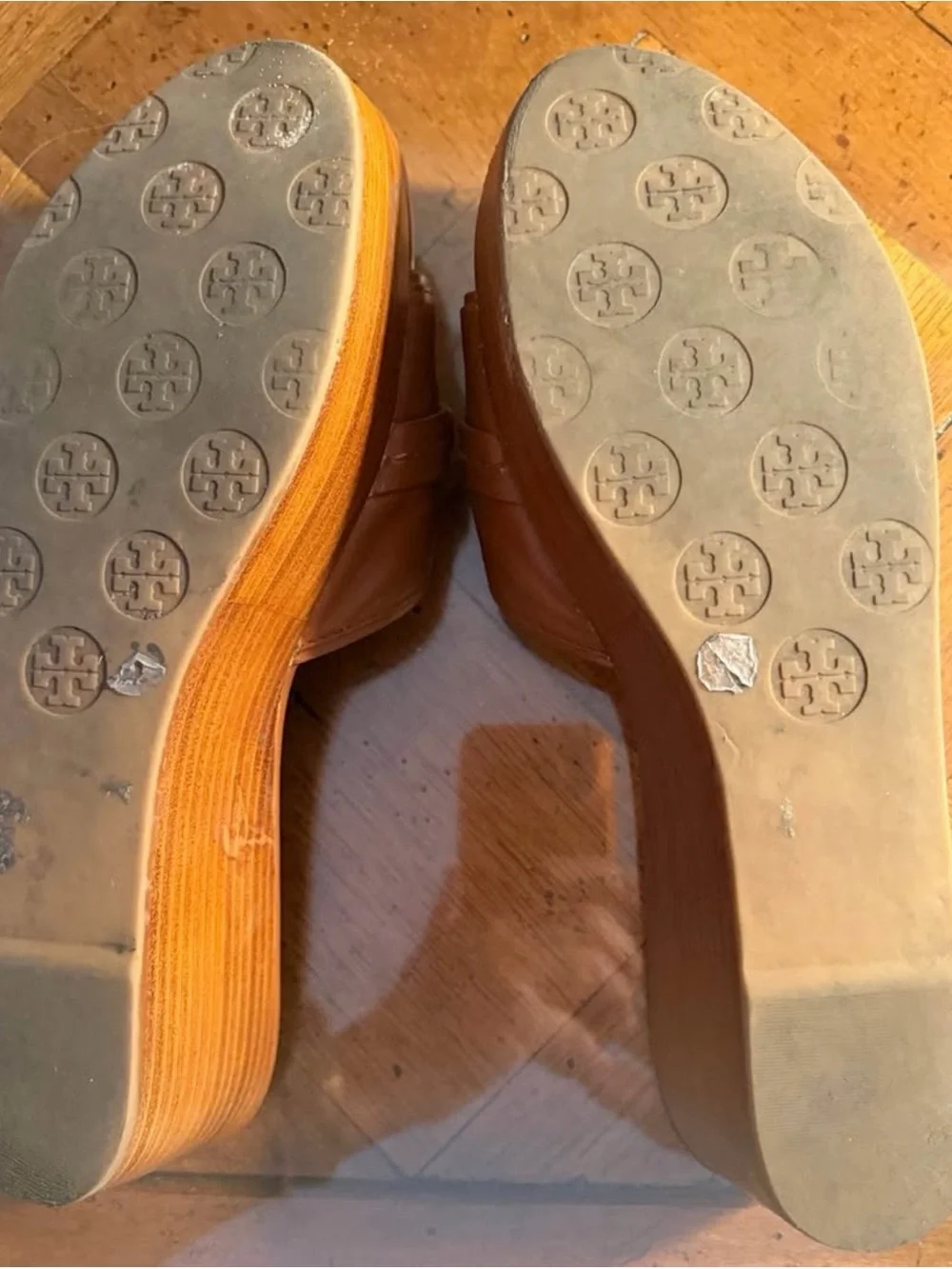Tory Burch Cognac Leather Logo Slide Mules